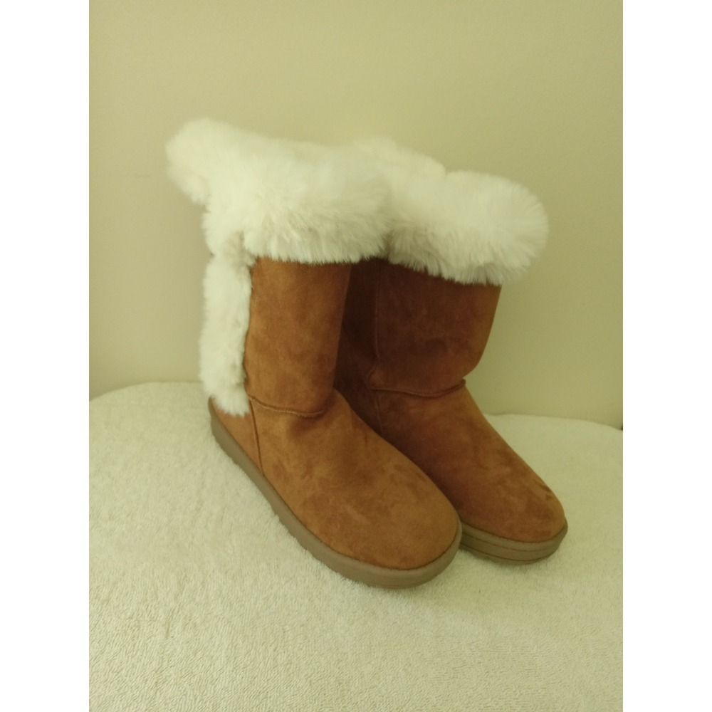 Kohls SO Sophia Chestnut Fur Lined Suede Boots girls size 5 Med